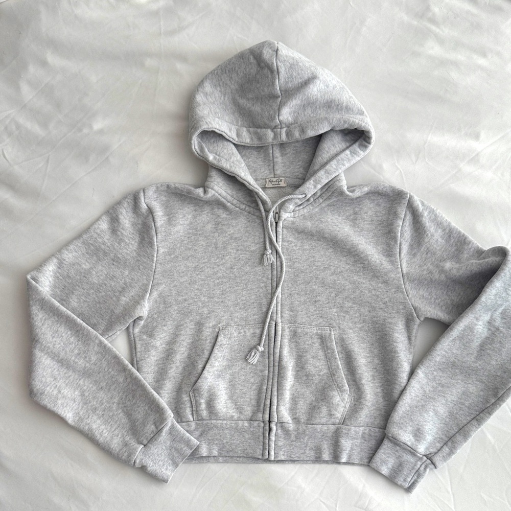 Brandy Melville Gray crop Zip-Up Hoodie